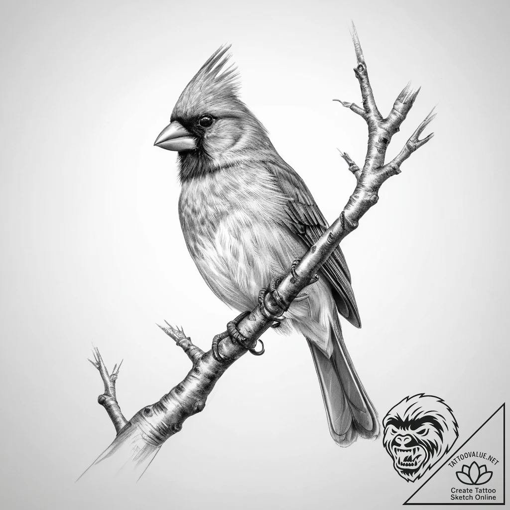 Tattoo sketch northern cardinal - tattoo sketch (№1756133534_0, 25.08.2025 14:52) — tattoovalue.net