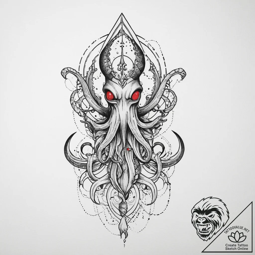 Tattoo sketch squid, tattoo line art, old sch... - tattoo sketch (№1756135505_0, 25.08.2025 15:25) — tattoovalue.net