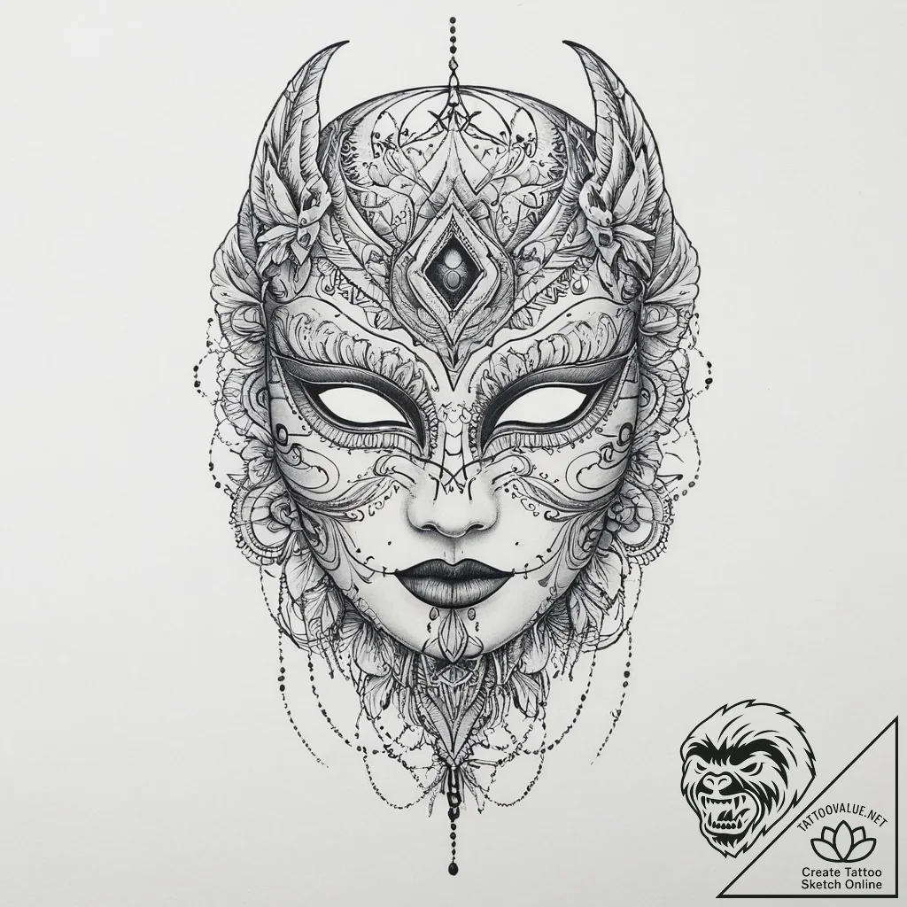 Tattoo sketch mask, artistic tattoo sketch, f... - tattoo sketch (№1756137083_0, 25.08.2025 15:51) — tattoovalue.net
