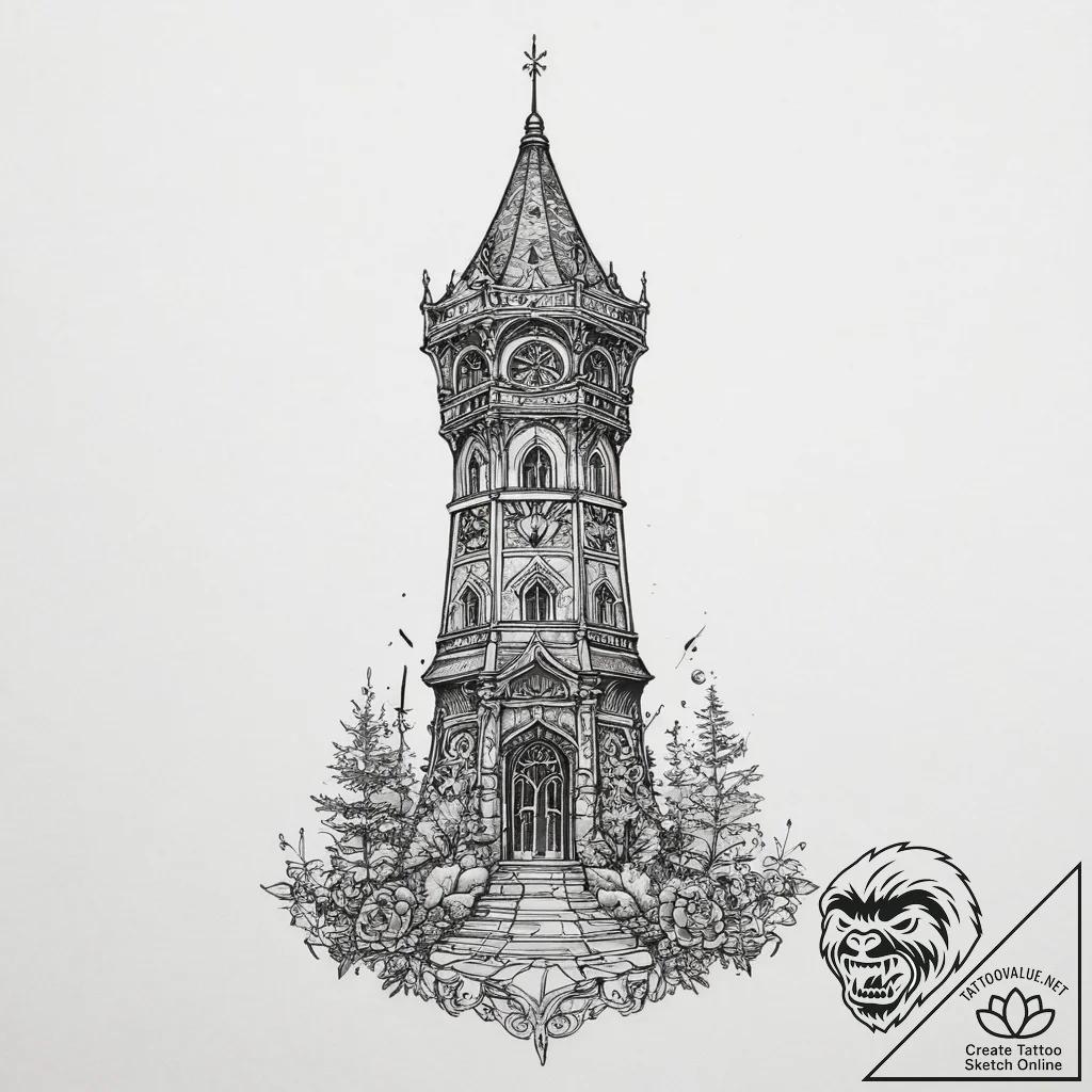 Tattoo sketch tower, artistic tattoo sketch,... - tattoo sketch (№1756138471_0, 25.08.2025 16:14) — tattoovalue.net