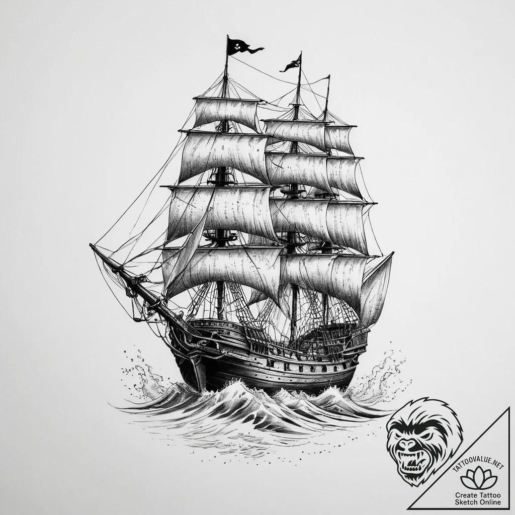 Tattoo sketch pirate ship sail, artistic tatt... - tattoo sketch (№1756140851_0, 25.08.2025 16:54) — tattoovalue.net