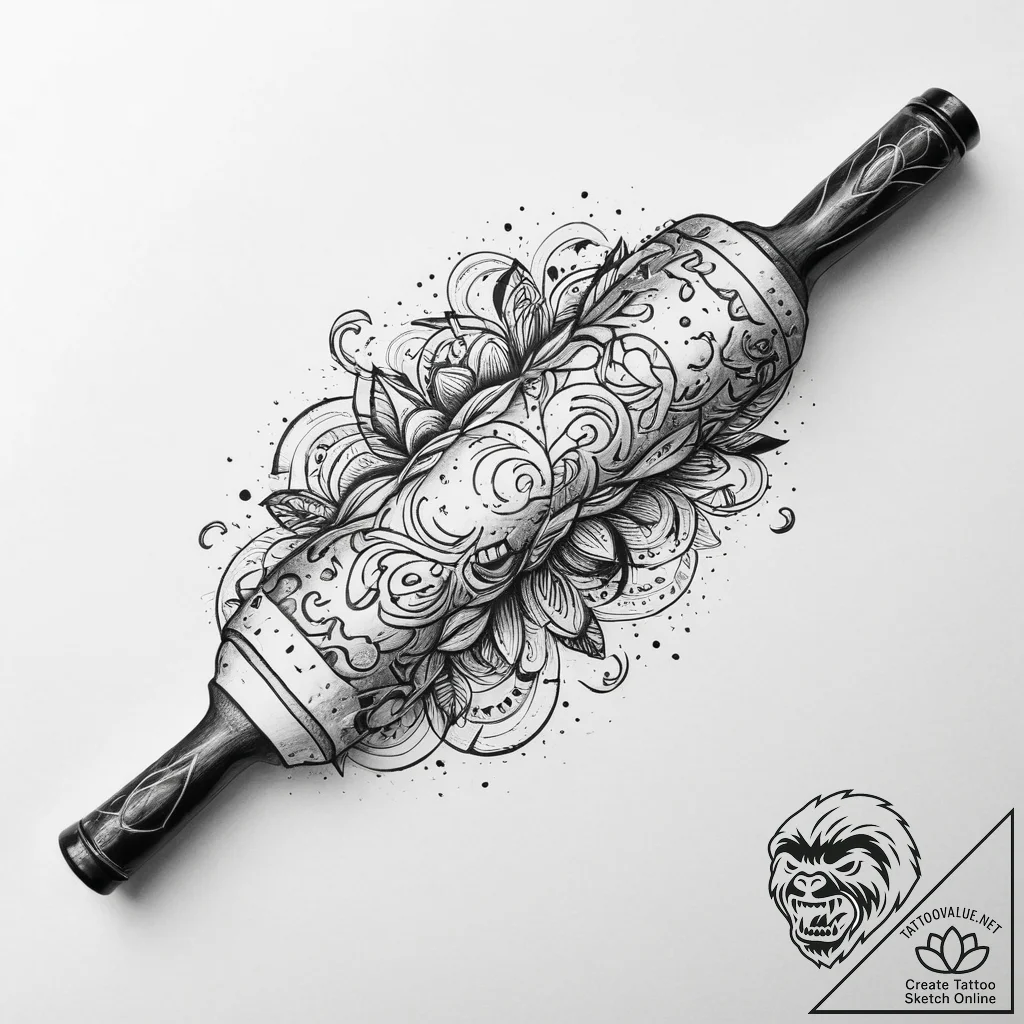 Tattoo sketch baker rolling pin and flour, ta... - tattoo sketch (№1756141441_0, 25.08.2025 17:04) — tattoovalue.net