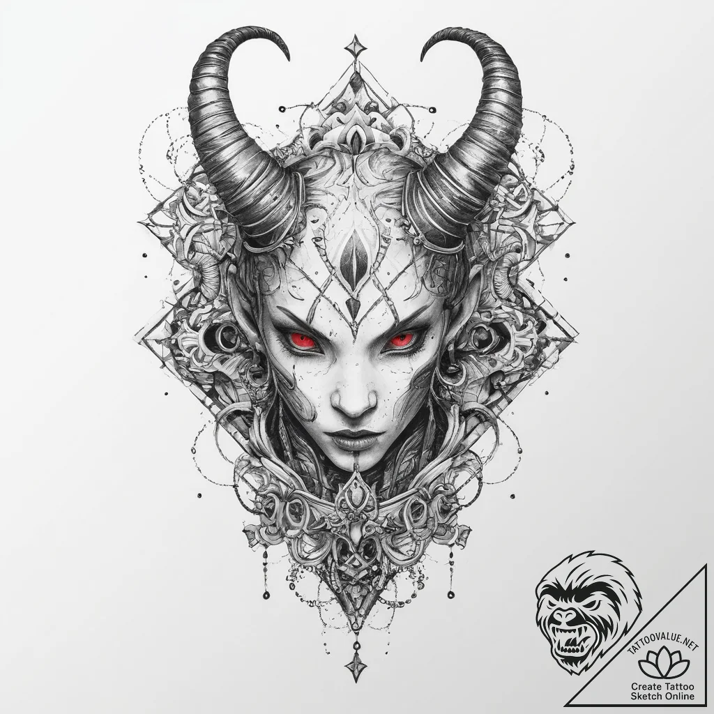Tattoo sketch tiefling, tattoo drawing outlin... - tattoo sketch (№1756142828_0, 25.08.2025 17:27) — tattoovalue.net