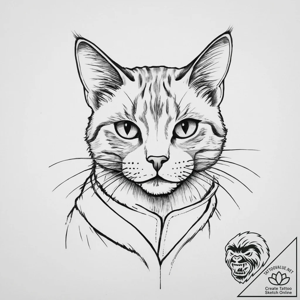 Tattoo sketch cat on shoulder, ink illustrati... - tattoo sketch (№1756143237_0, 25.08.2025 17:33) — tattoovalue.net