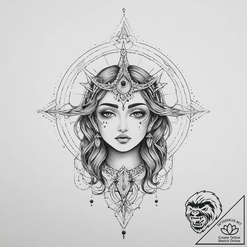Tattoo sketch moon goddess symbol, tattoo dra... - tattoo sketch (№1756144026_0, 25.08.2025 17:47) — tattoovalue.net