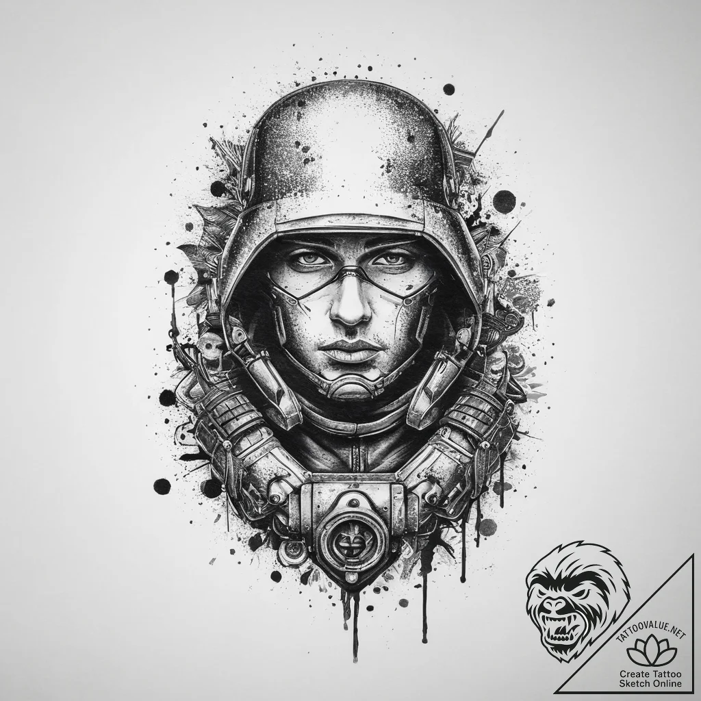 Tattoo sketch soldier with a lock, artistic t... - tattoo sketch (№1756144619_0, 25.08.2025 17:56) — tattoovalue.net