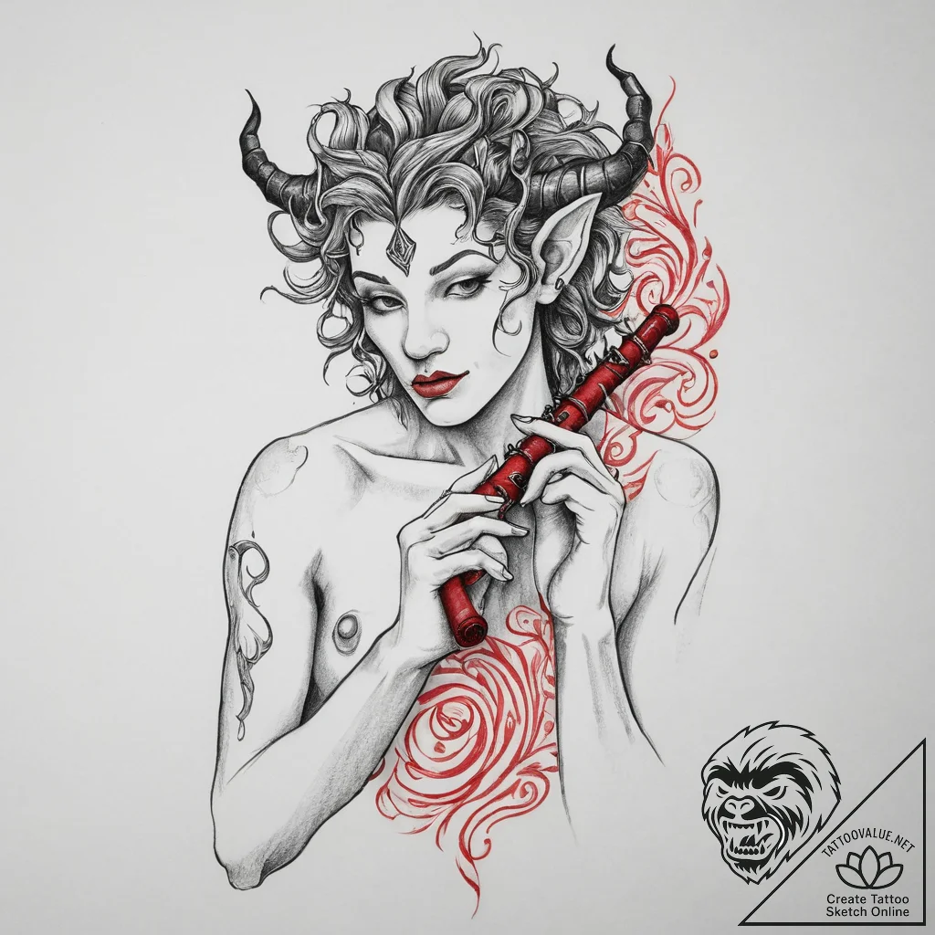 Tattoo sketch satyr with a flute, tattoo draw... - tattoo sketch (№1756146006_0, 25.08.2025 18:20) — tattoovalue.net
