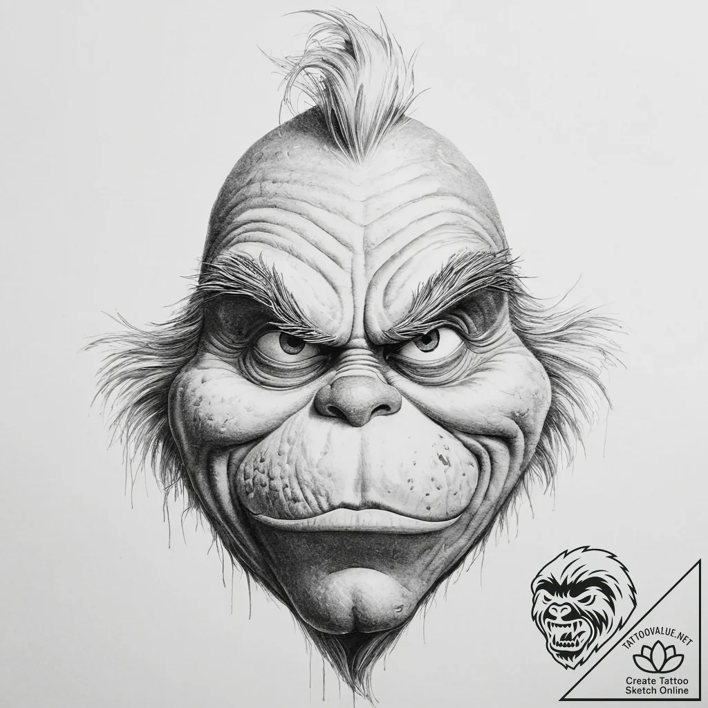 Tattoo sketch the grinch with a face - tattoo sketch (№1756146795_0, 25.08.2025 18:33) — tattoovalue.net