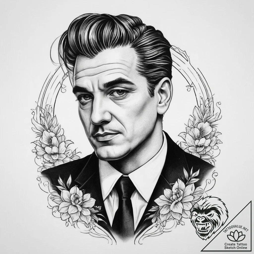 Tattoo sketch goodfellas mobster portrait, in... - tattoo sketch (№1756147580_0, 25.08.2025 18:46) — tattoovalue.net