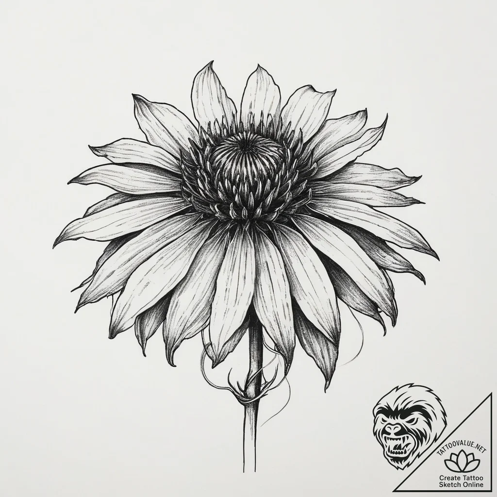 Tattoo sketch echinacea, tattoo drawing outli... - tattoo sketch (№1756147776_0, 25.08.2025 18:49) — tattoovalue.net