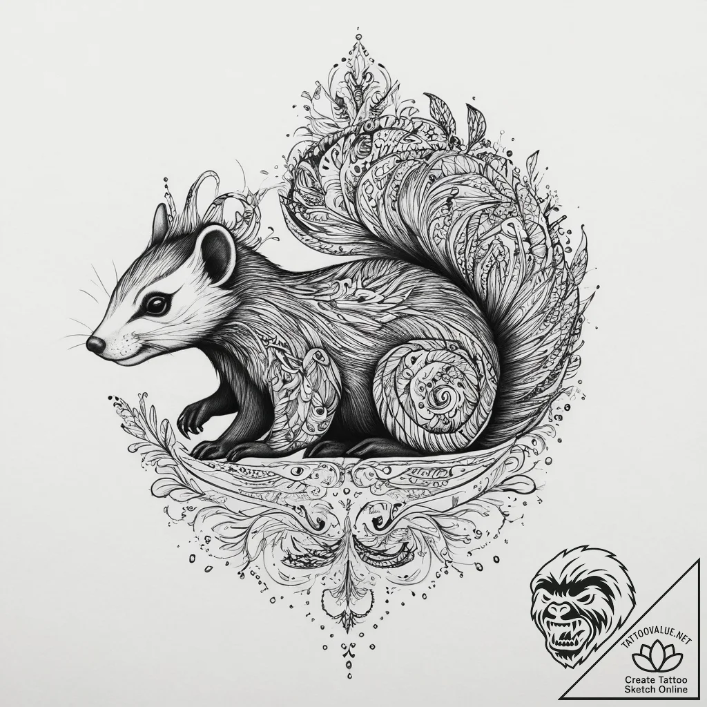 Tattoo sketch skunk, tattoo flash sheet desig... - tattoo sketch (№1756149972_0, 25.08.2025 19:26) — tattoovalue.net