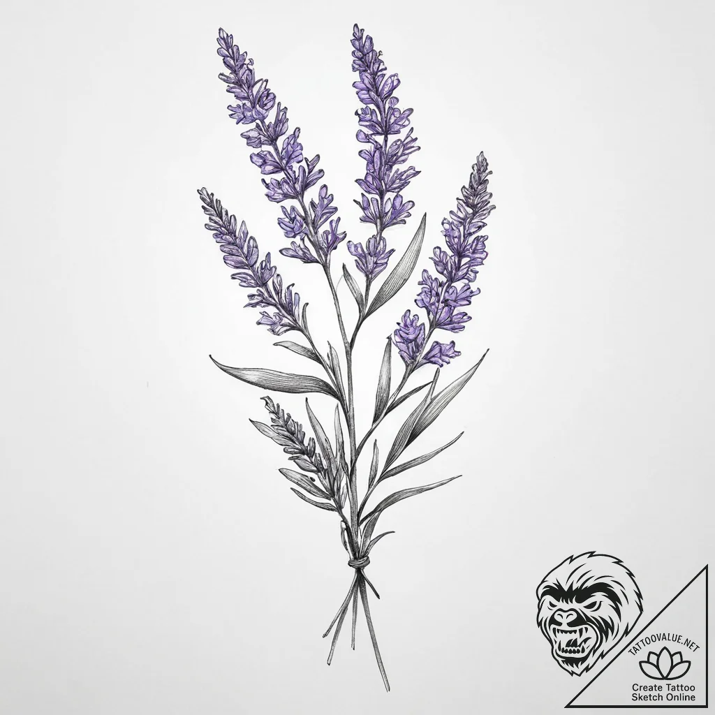 Tattoo sketch lavender sprig - tattoo sketch (№1756150176_0, 25.08.2025 19:29) — tattoovalue.net