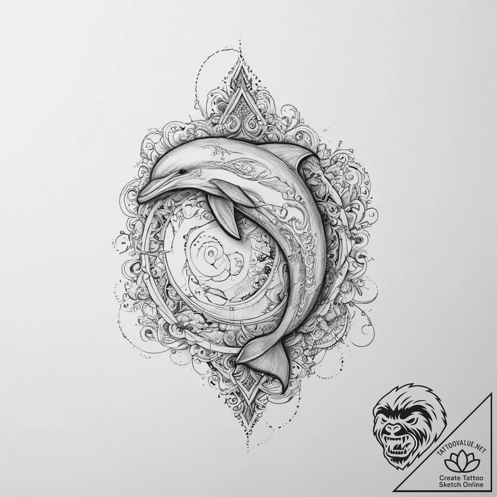 Tattoo sketch dolphin, tattoo drawing outline... - tattoo sketch (№1756150568_0, 25.08.2025 19:36) — tattoovalue.net