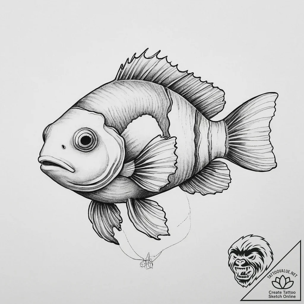 Tattoo sketch clownfish, ink illustration for... - tattoo sketch (№1756153583_0, 25.08.2025 20:26) — tattoovalue.net