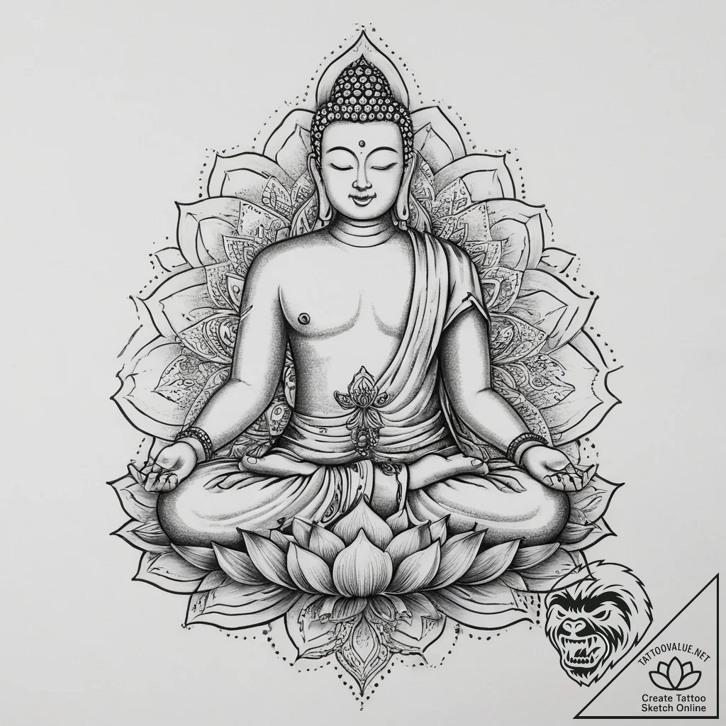 Tattoo sketch buddha in lotus pose, tattoo sk... - tattoo sketch (№1756154378_0, 25.08.2025 20:39) — tattoovalue.net