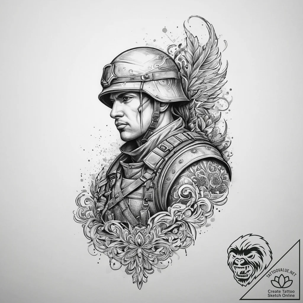 Tattoo sketch soldier with a brush, tattoo sk... - tattoo sketch (№1756155792_0, 25.08.2025 21:03) — tattoovalue.net