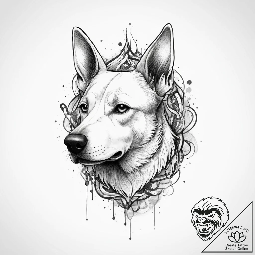 Tattoo sketch cosmic dog, ink illustration fo... - tattoo sketch (№1756156195_0, 25.08.2025 21:09) — tattoovalue.net