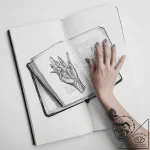 Tattoo sketch hands with a book – tattoo sketch (№1756156393_0, 25.08.2025 21:13) — tattoovalue.net