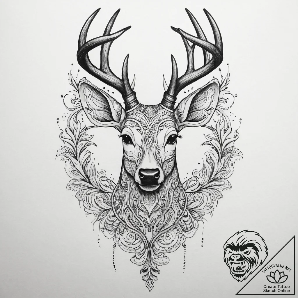 Tattoo sketch elegant doe tattoo, concept art... - tattoo sketch (№1756159608_0, 25.08.2025 22:06) — tattoovalue.net