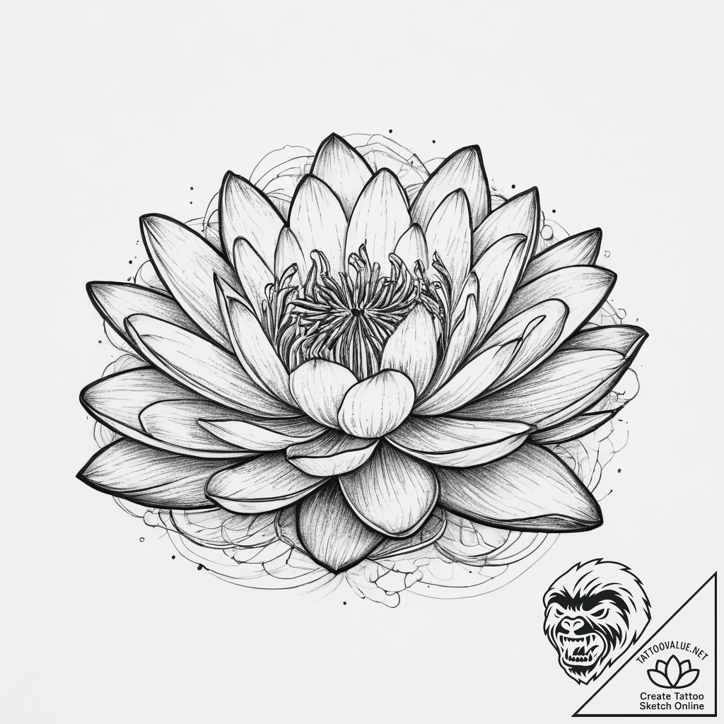 Tattoo sketch water lily flower, tattoo flash... - tattoo sketch (№1756164065_0, 25.08.2025 23:21) — tattoovalue.net