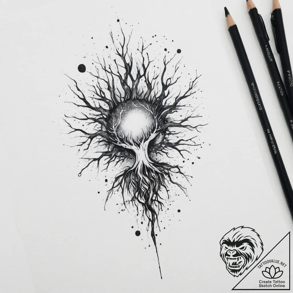 Tattoo sketch cosmic root, tattoo sketch desi... - tattoo sketch (№1756166099_0, 25.08.2025 23:54) — tattoovalue.net