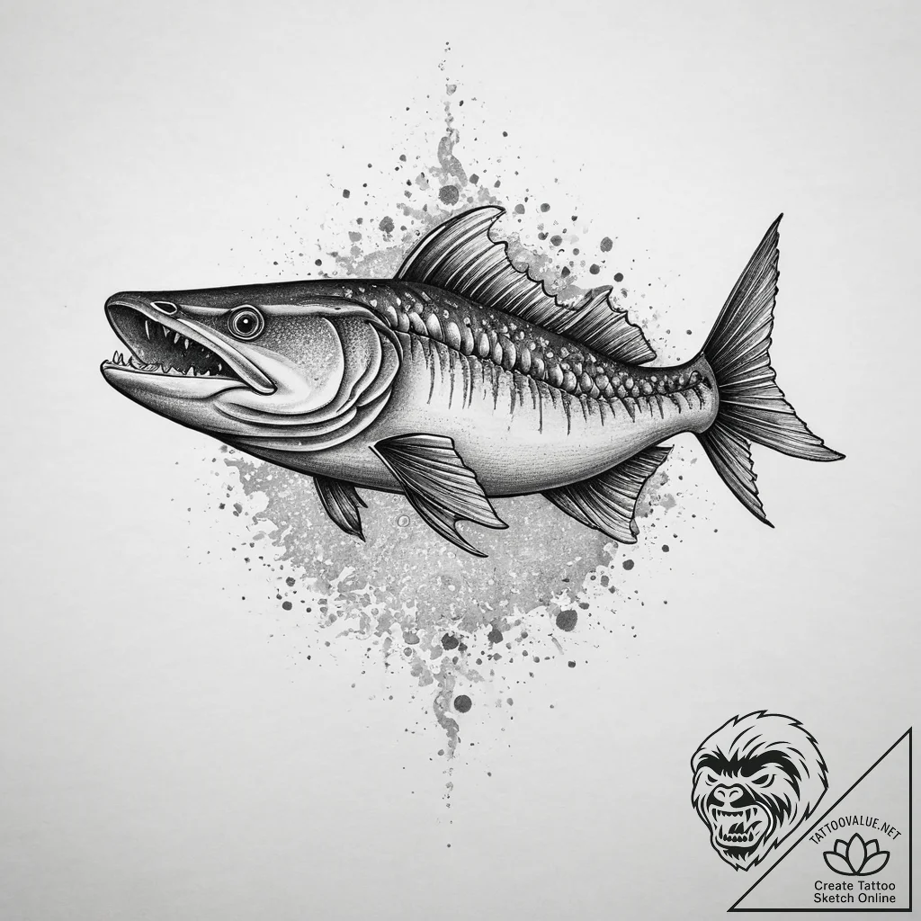 Tattoo sketch puns a barracuda that says "i'm... - tattoo sketch (№1756168906_0, 26.08.2025 00:41) — tattoovalue.net