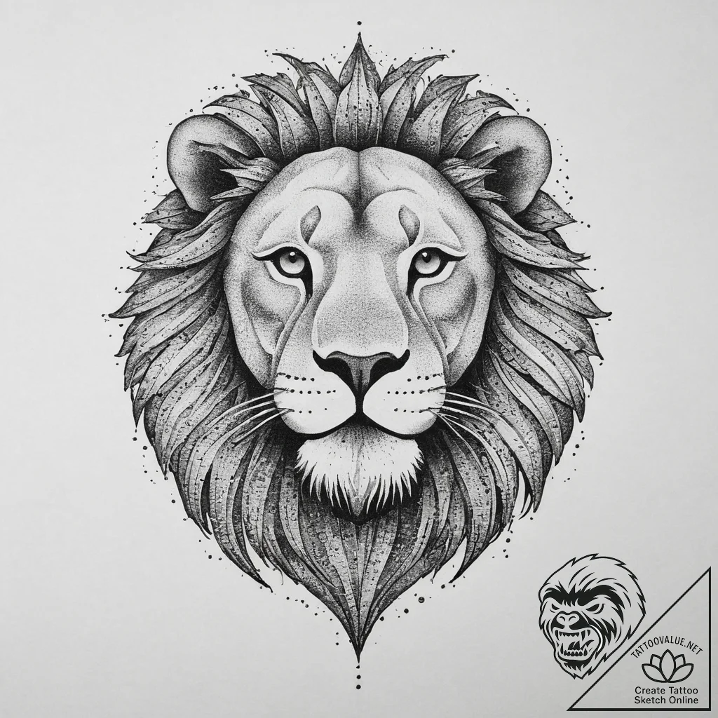 Tattoo sketch a lion with a sun, tattoo sketc... - tattoo sketch (№1756169110_0, 26.08.2025 00:45) — tattoovalue.net