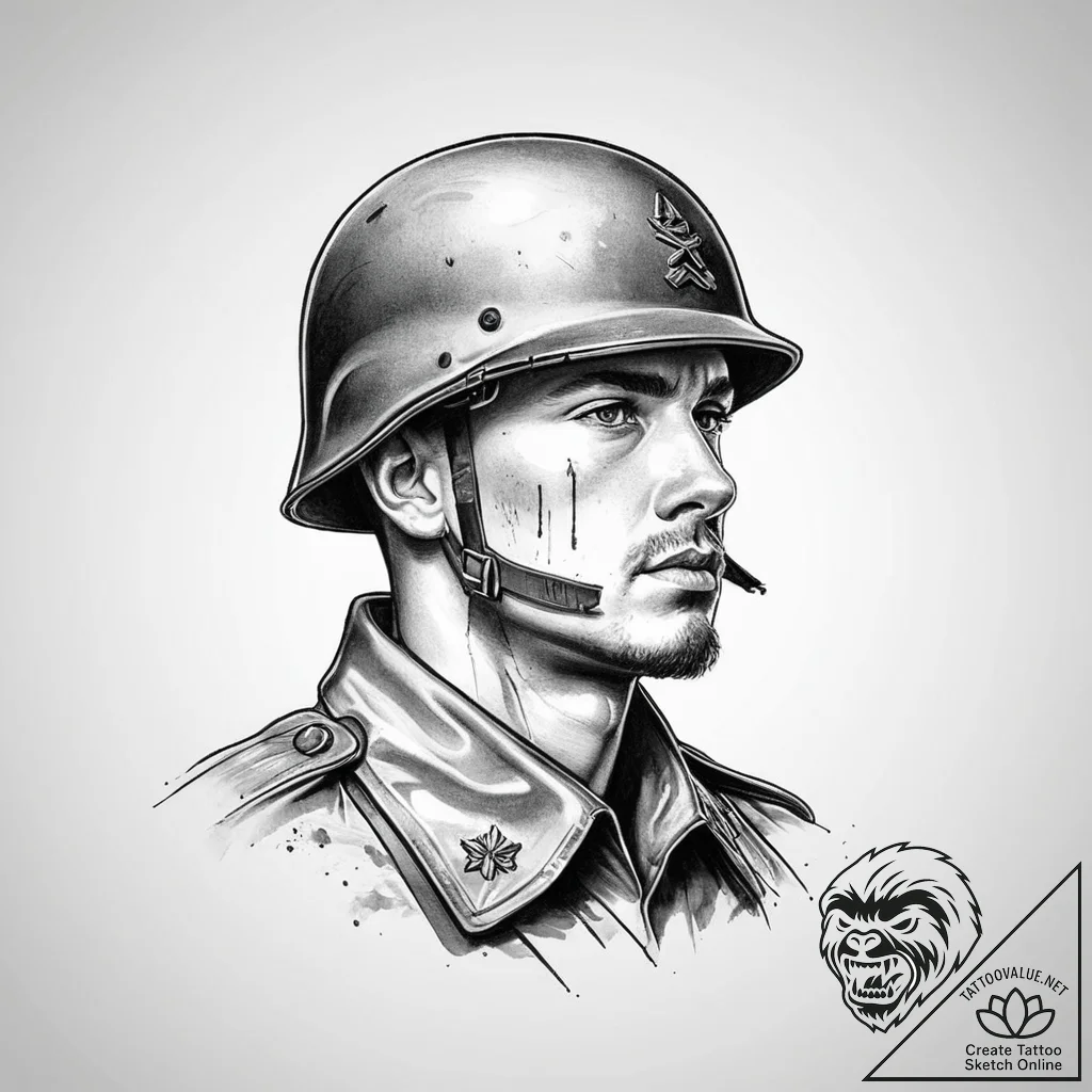 Tattoo sketch soldier in stalingrad, ink illu... - tattoo sketch (№1756169719_0, 26.08.2025 00:55) — tattoovalue.net