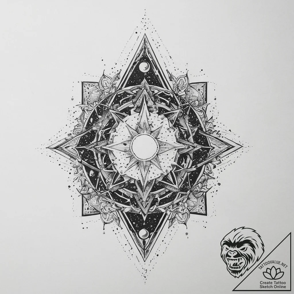 Tattoo sketch cosmic story, tattoo flash shee... - tattoo sketch (№1756171131_0, 26.08.2025 01:18) — tattoovalue.net
