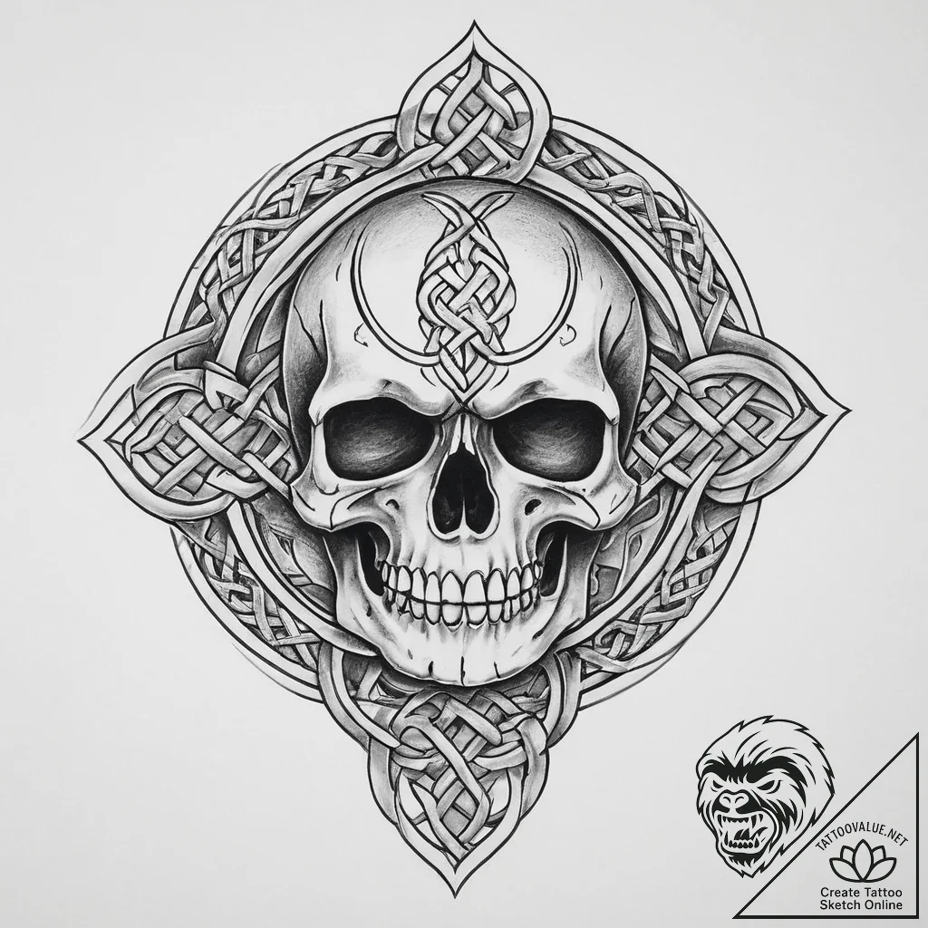 Tattoo sketch череп с кельтским узлом, concep... - tattoo sketch (№1756171934_0, 26.08.2025 01:32) — tattoovalue.net