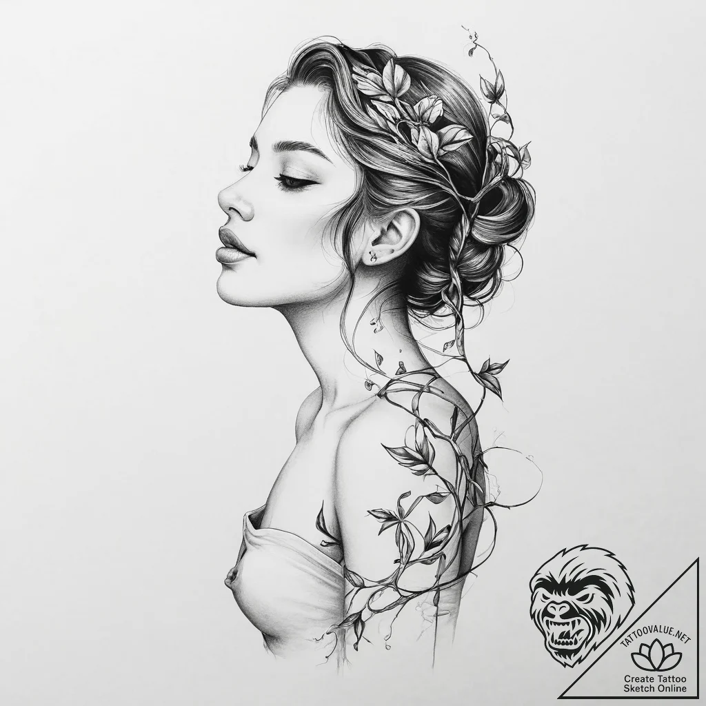 Tattoo sketch sensual collarbone with a vine - tattoo sketch (№1756173137_0, 26.08.2025 01:52) — tattoovalue.net