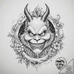 Tattoo sketch the grinch with a horn, tattoo… – tattoo sketch (№1756173336_0, 26.08.2025 01:55) — tattoovalue.net
