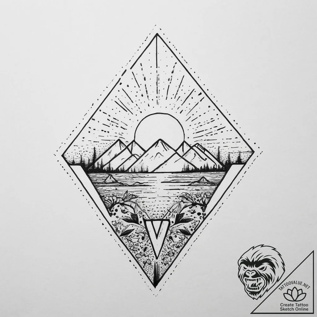 Tattoo sketch sunrise, tattoo line art, black... - tattoo sketch (№1756174952_0, 26.08.2025 02:22) — tattoovalue.net