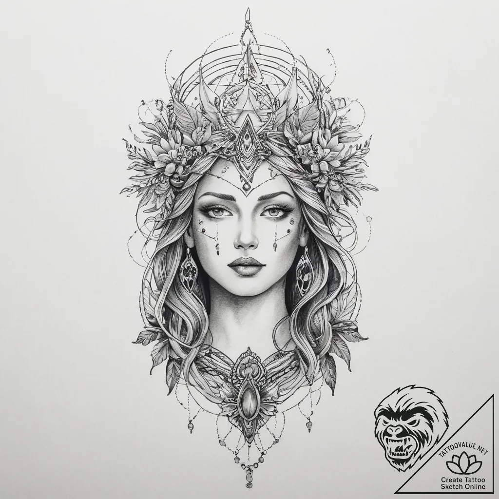 Tattoo sketch pagan goddess, concept art for... - tattoo sketch (№1756177183_0, 26.08.2025 02:59) — tattoovalue.net