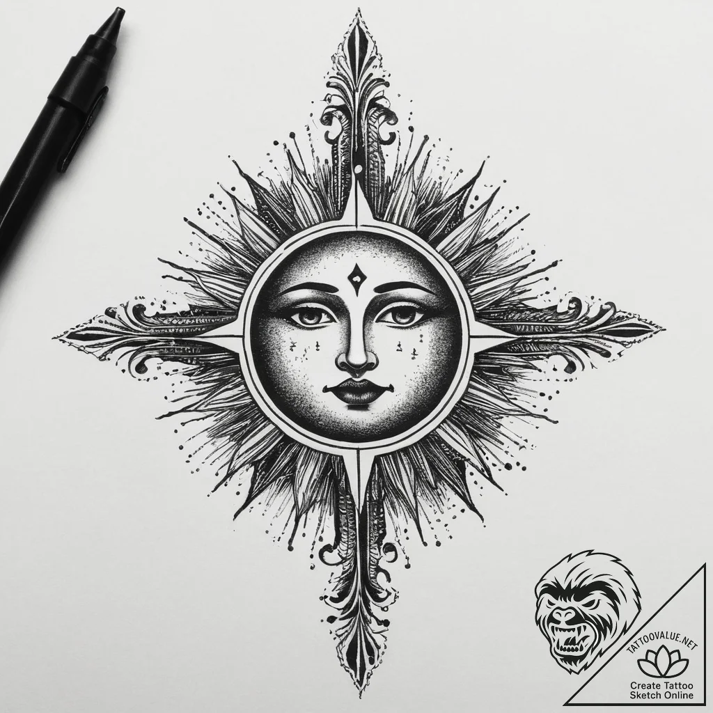 Tattoo sketch spiritual sun, tattoo flash she... - tattoo sketch (№1756179609_0, 26.08.2025 03:40) — tattoovalue.net