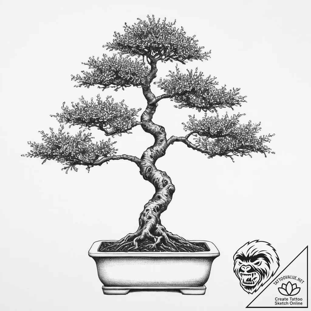 Tattoo sketch bonsai tree on a table, tattoo... - tattoo sketch (№1756181017_0, 26.08.2025 04:03) — tattoovalue.net
