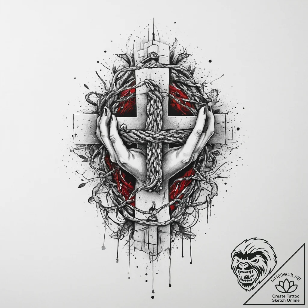 Tattoo sketch hands with a rope, concept art... - tattoo sketch (№1756181215_0, 26.08.2025 04:06) — tattoovalue.net