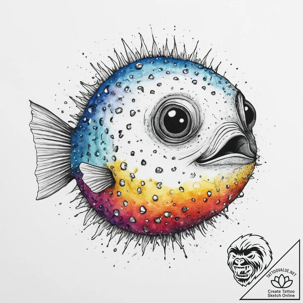 Tattoo sketch pufferfish, artistic tattoo ske... - tattoo sketch (№1756183039_0, 26.08.2025 04:37) — tattoovalue.net