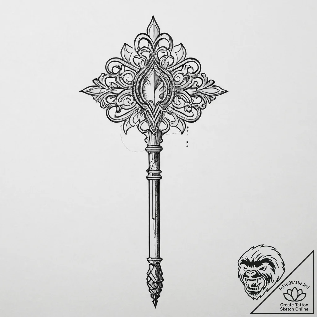 Tattoo sketch scepter, concept art for tattoo... - tattoo sketch (№1756183650_0, 26.08.2025 04:47) — tattoovalue.net