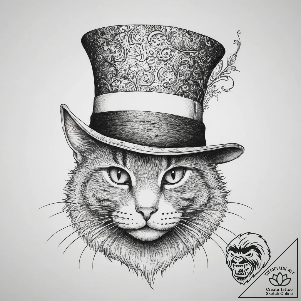 Tattoo sketch the cat in the hat hat, tattoo... - tattoo sketch (№1756184655_0, 26.08.2025 05:04) — tattoovalue.net