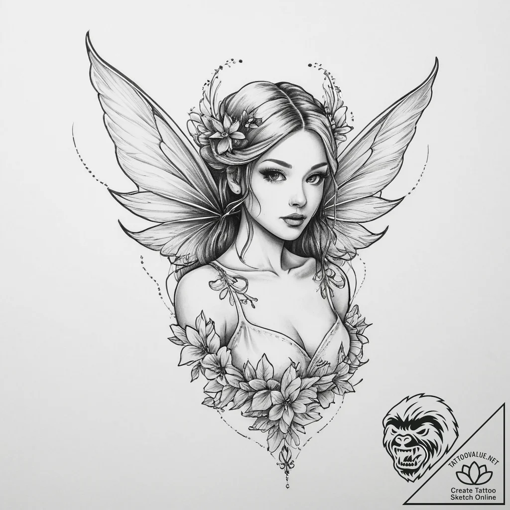Tattoo sketch fairy tattoo - tattoo sketch (№1756186663_0, 26.08.2025 05:37) — tattoovalue.net