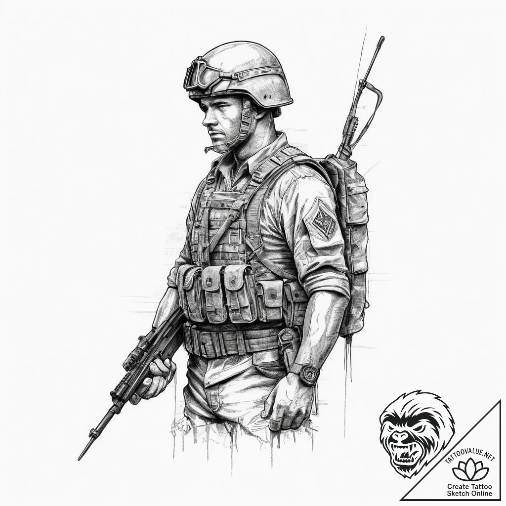 Tattoo sketch soldier with a needle, tattoo d... - tattoo sketch (№1756188674_0, 26.08.2025 06:11) — tattoovalue.net