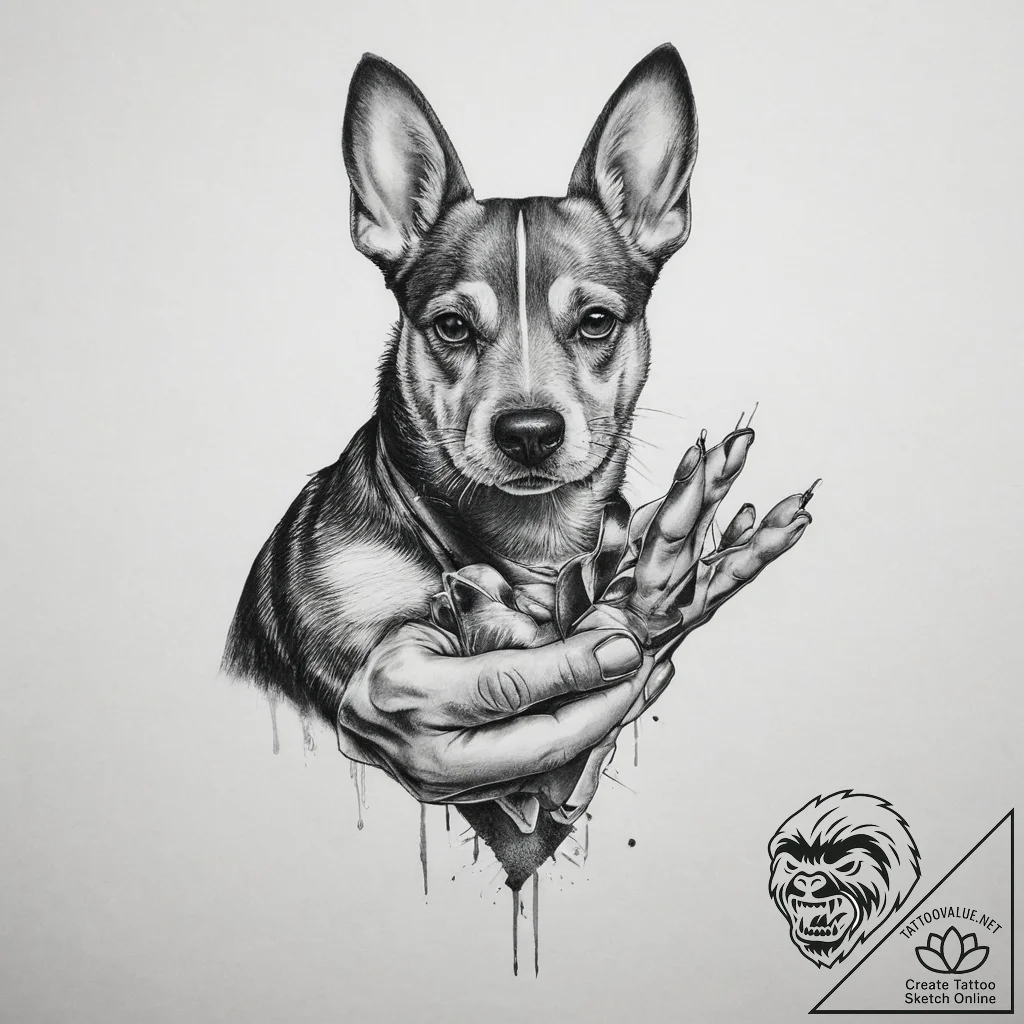 Tattoo sketch hands with a dog, artistic tatt... - tattoo sketch (№1756189073_0, 26.08.2025 06:17) — tattoovalue.net