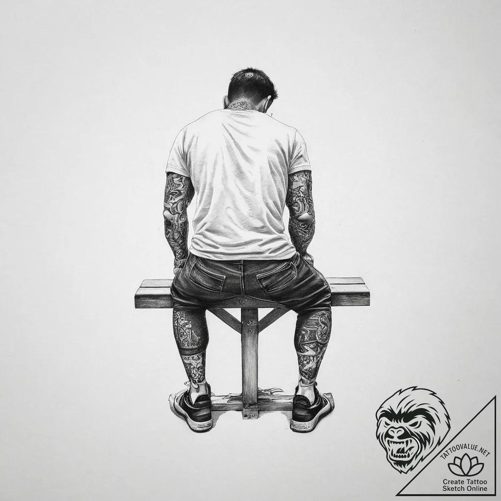 Tattoo sketch bench with a person, concept ar... - tattoo sketch (№1756190686_0, 26.08.2025 06:44) — tattoovalue.net
