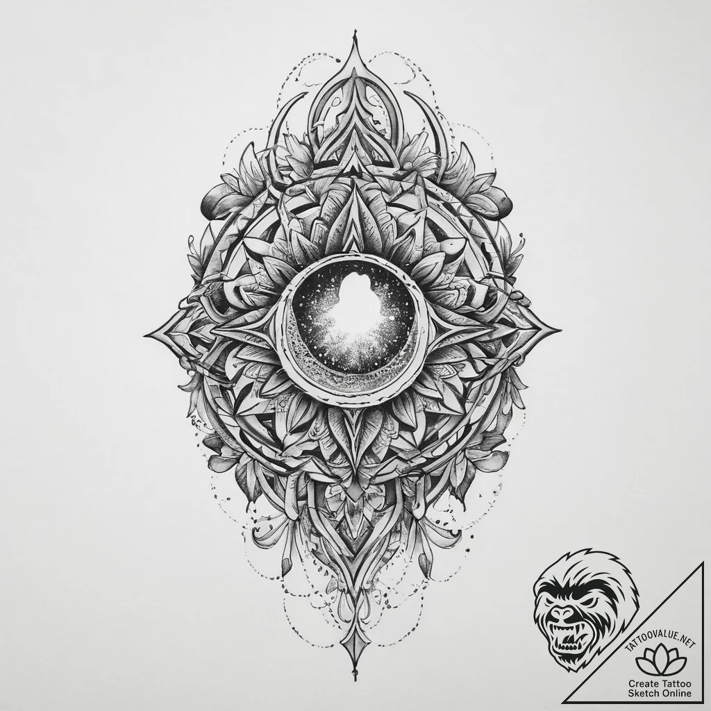 Tattoo sketch cosmic identity, ink illustrati... - tattoo sketch (№1756192294_0, 26.08.2025 07:11) — tattoovalue.net