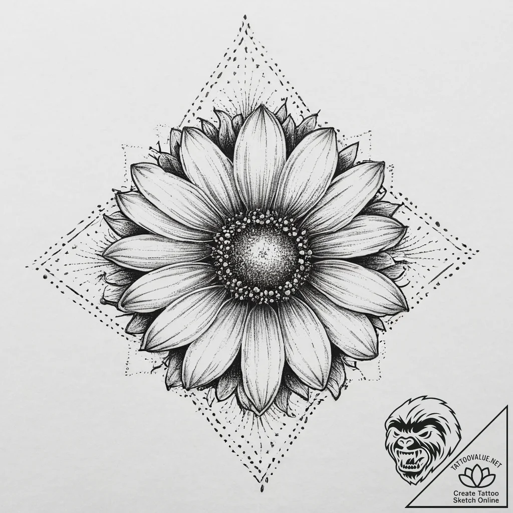 Tattoo sketch chamomile, tattoo line art, on... - tattoo sketch (№1756192698_0, 26.08.2025 07:18) — tattoovalue.net