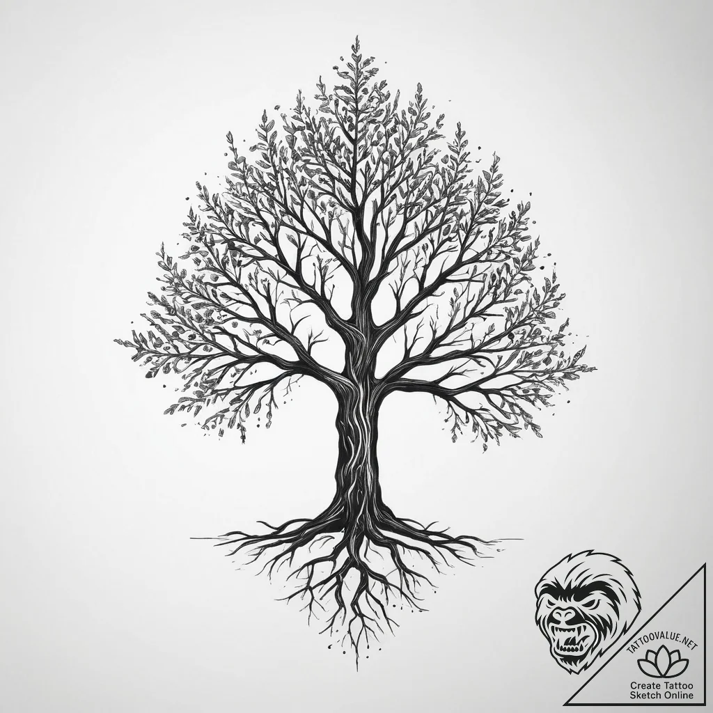 Tattoo sketch mystical tree silhouette, tatto... - tattoo sketch (№1756192902_0, 26.08.2025 07:21) — tattoovalue.net