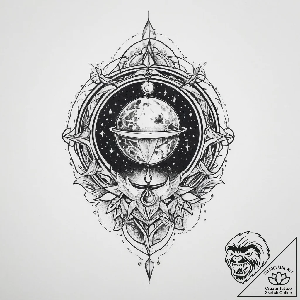 Tattoo sketch cosmic existence, tattoo flash... - tattoo sketch (№1756193296_0, 26.08.2025 07:28) — tattoovalue.net