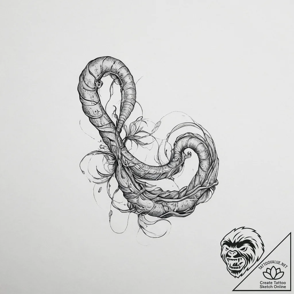 Tattoo sketch ribbon worm - tattoo sketch (№1756194323_0, 26.08.2025 07:45) — tattoovalue.net