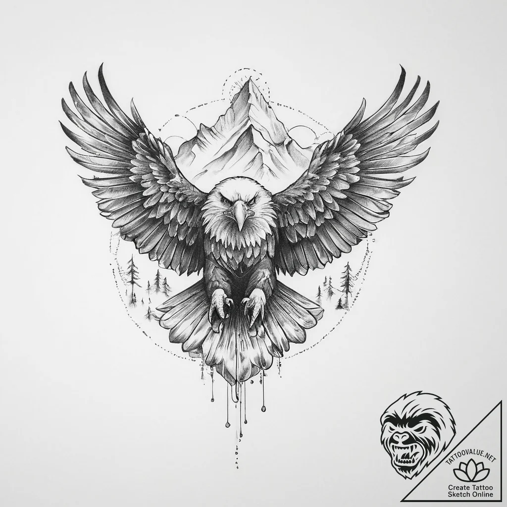 Tattoo sketch узор в виде орла с горами - tattoo sketch (№1756196128_0, 26.08.2025 08:15) — tattoovalue.net